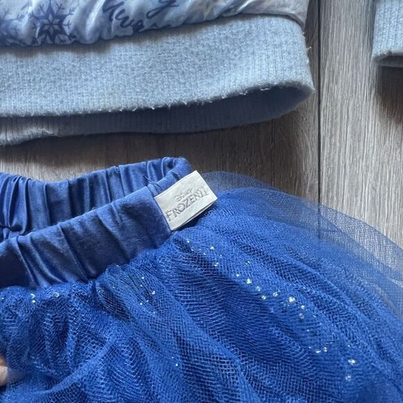 Disney Frozen Outfit Set Blue Coat Jacket + Tutu Skirt Silver Glitter 5-6T - Picture 10 of 13